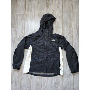 The North Face Hyvent Womens Rain Jacket Black white Hood Lightweight Sz L